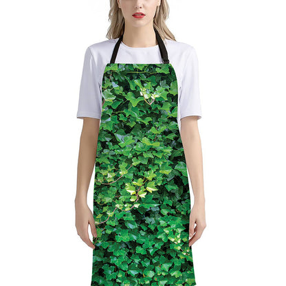 Green Ivy Wall Print Bib Apron With Pocket