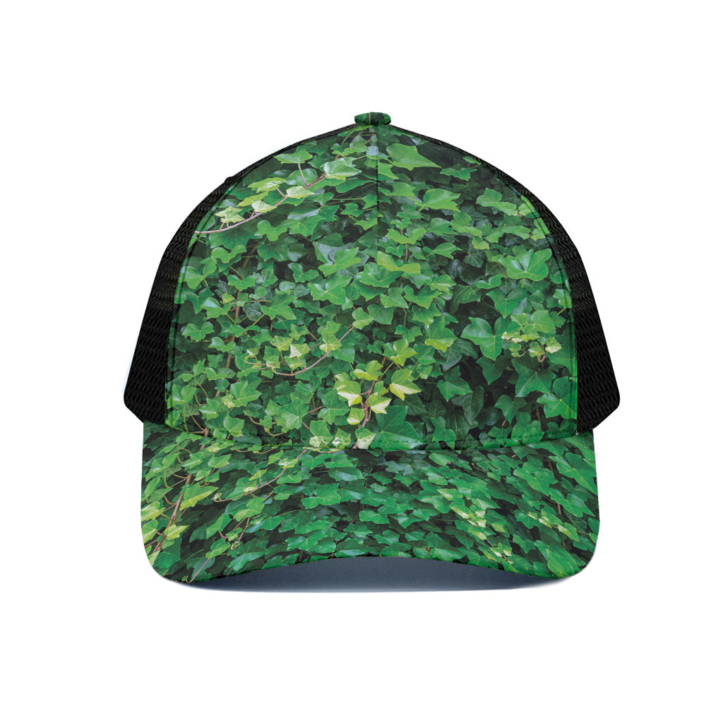 Green Ivy Wall Print Black Mesh Trucker Cap