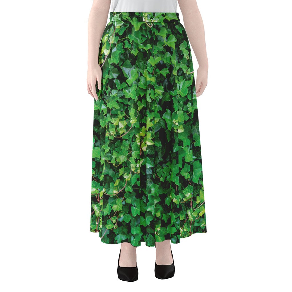 Green Ivy Wall Print Chiffon Maxi Skirt