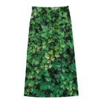 Green Ivy Wall Print Cotton Front Slit Maxi Skirt