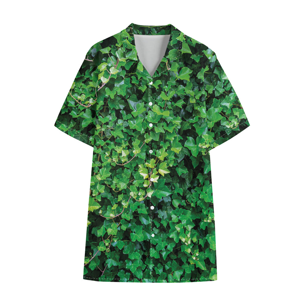 Green Ivy Wall Print Cotton Hawaiian Shirt