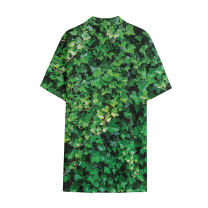 Green Ivy Wall Print Cotton Hawaiian Shirt