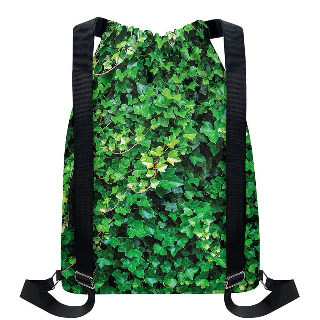 Green Ivy Wall Print Drawstring Backpack