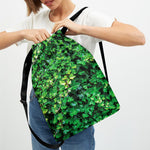 Green Ivy Wall Print Drawstring Backpack