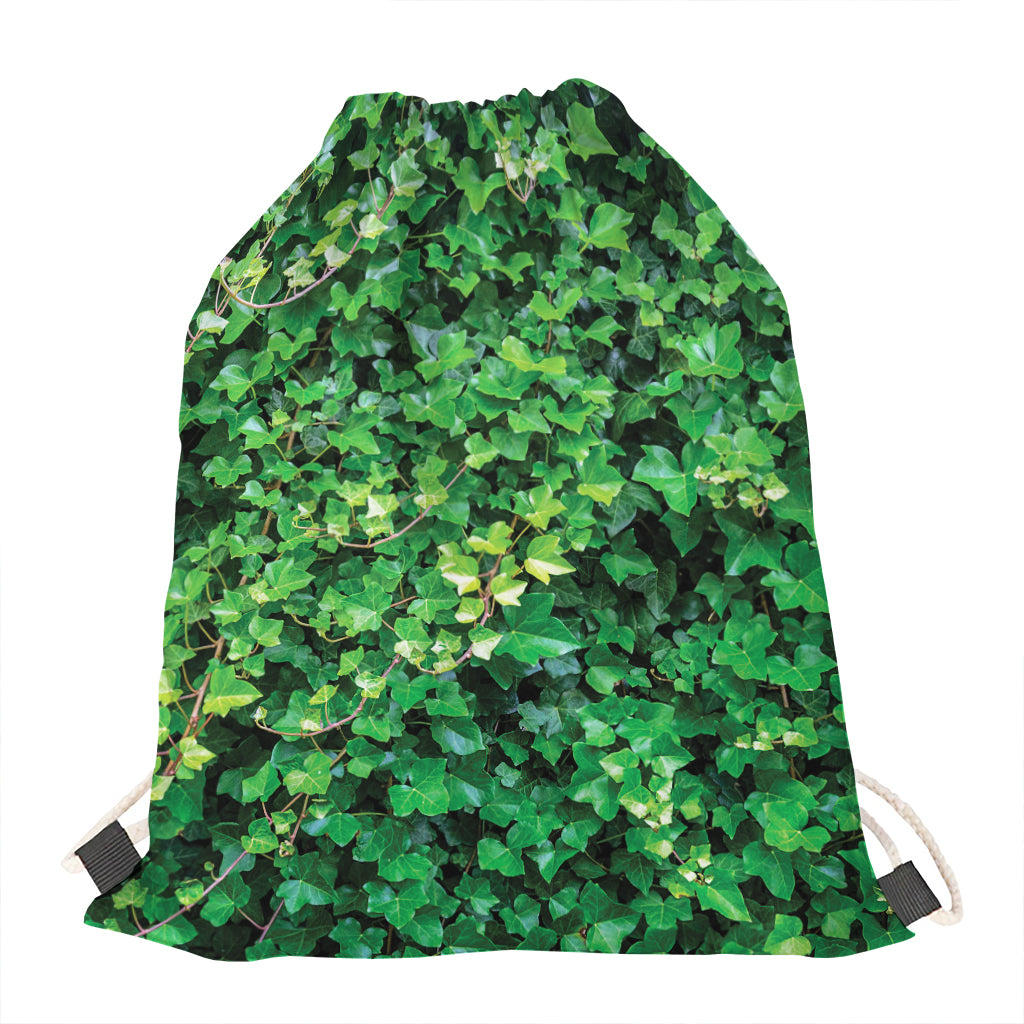 Green Ivy Wall Print Drawstring Bag