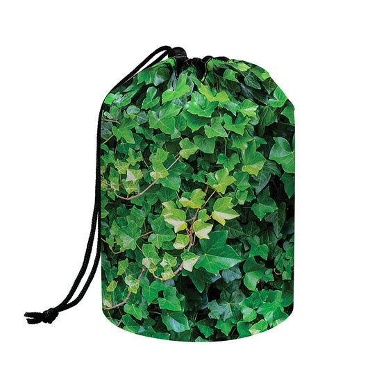 Green Ivy Wall Print Drawstring Makeup Bag