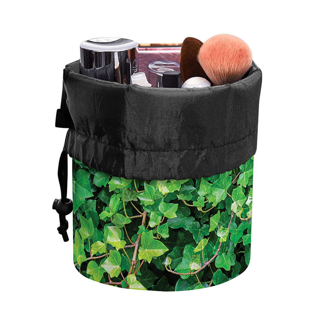 Green Ivy Wall Print Drawstring Makeup Bag