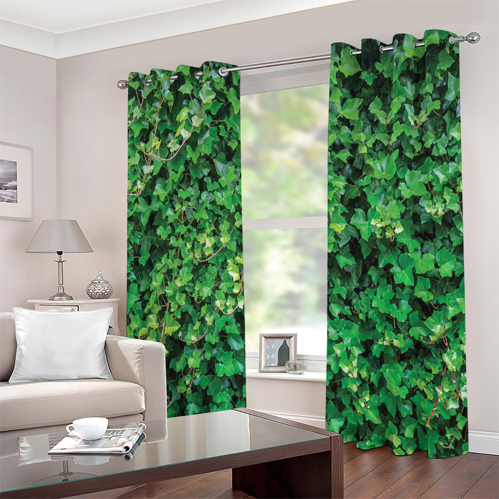 Green Ivy Wall Print Extra Wide Grommet Curtains