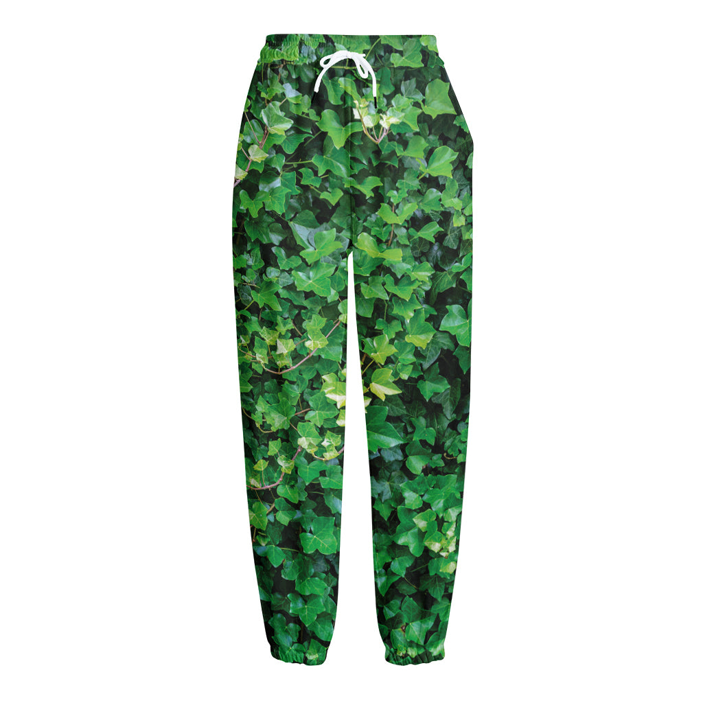 Green Ivy Wall Print Fleece Lined Knit Pants