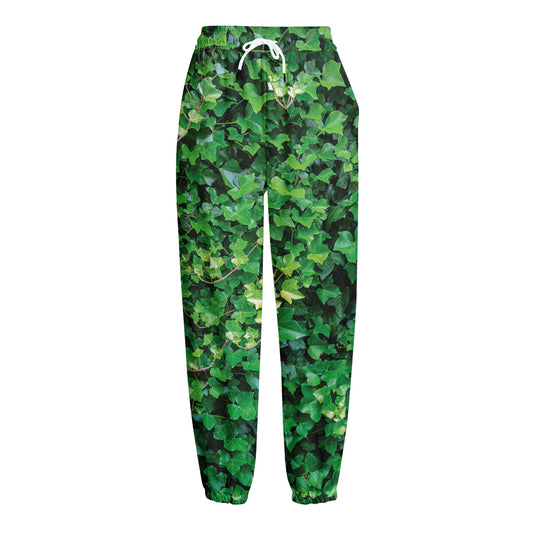 Green Ivy Wall Print Fleece Lined Knit Pants