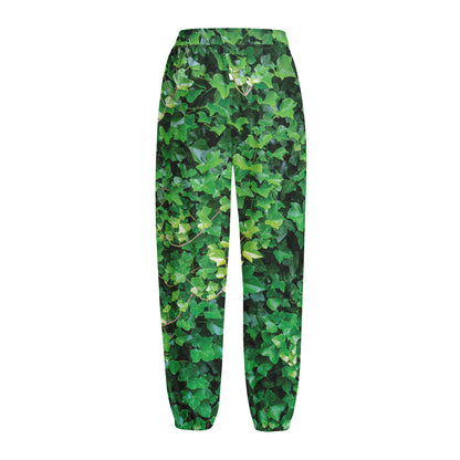 Green Ivy Wall Print Fleece Lined Knit Pants