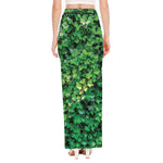 Green Ivy Wall Print High Slit Maxi Skirt