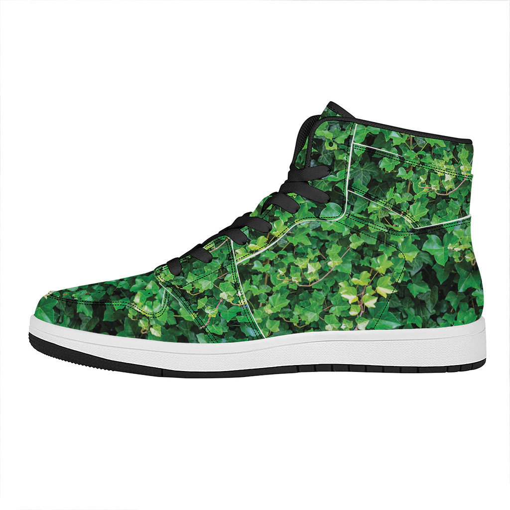 Green Ivy Wall Print High Top Leather Sneakers