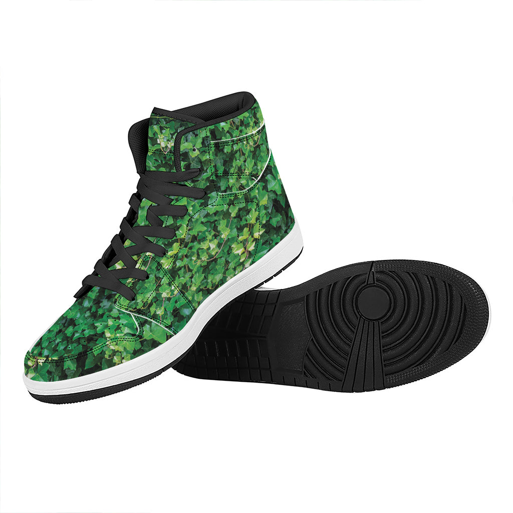 Green Ivy Wall Print High Top Leather Sneakers