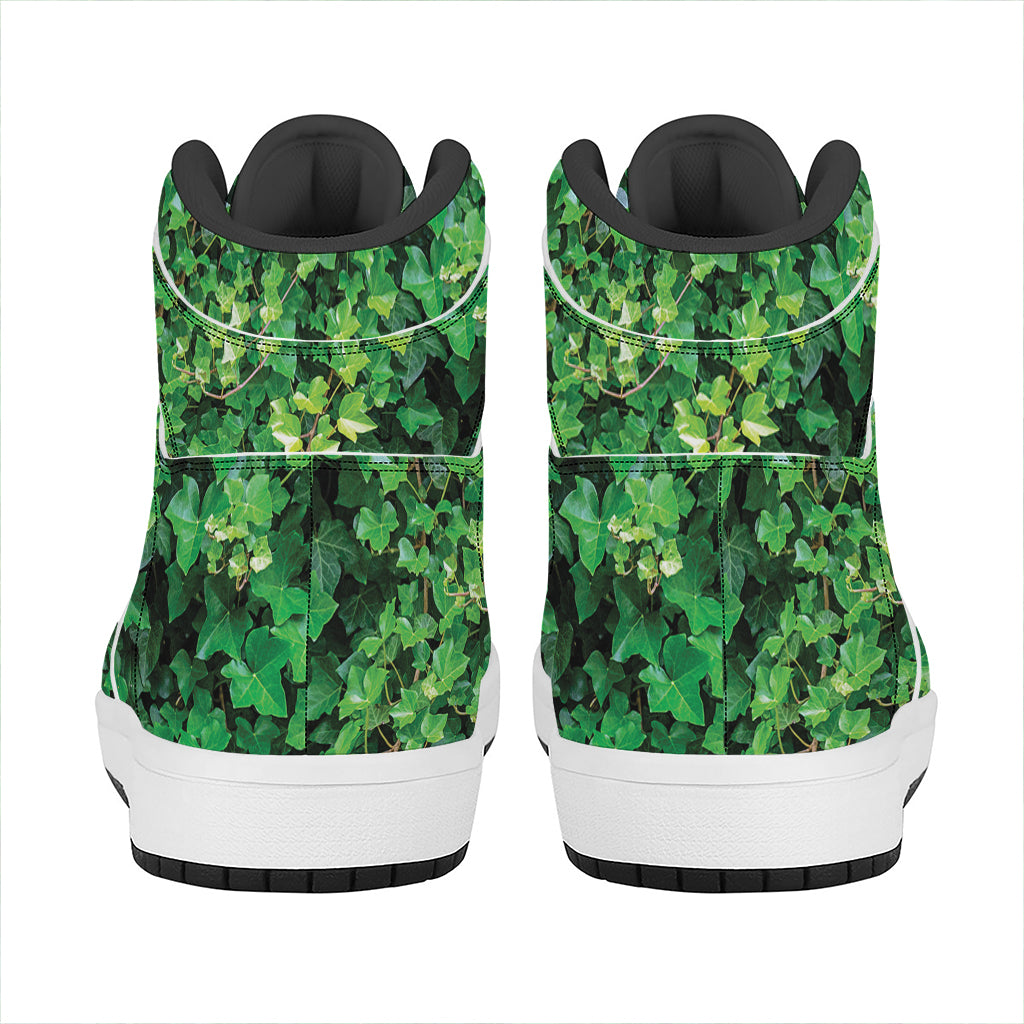 Green Ivy Wall Print High Top Leather Sneakers