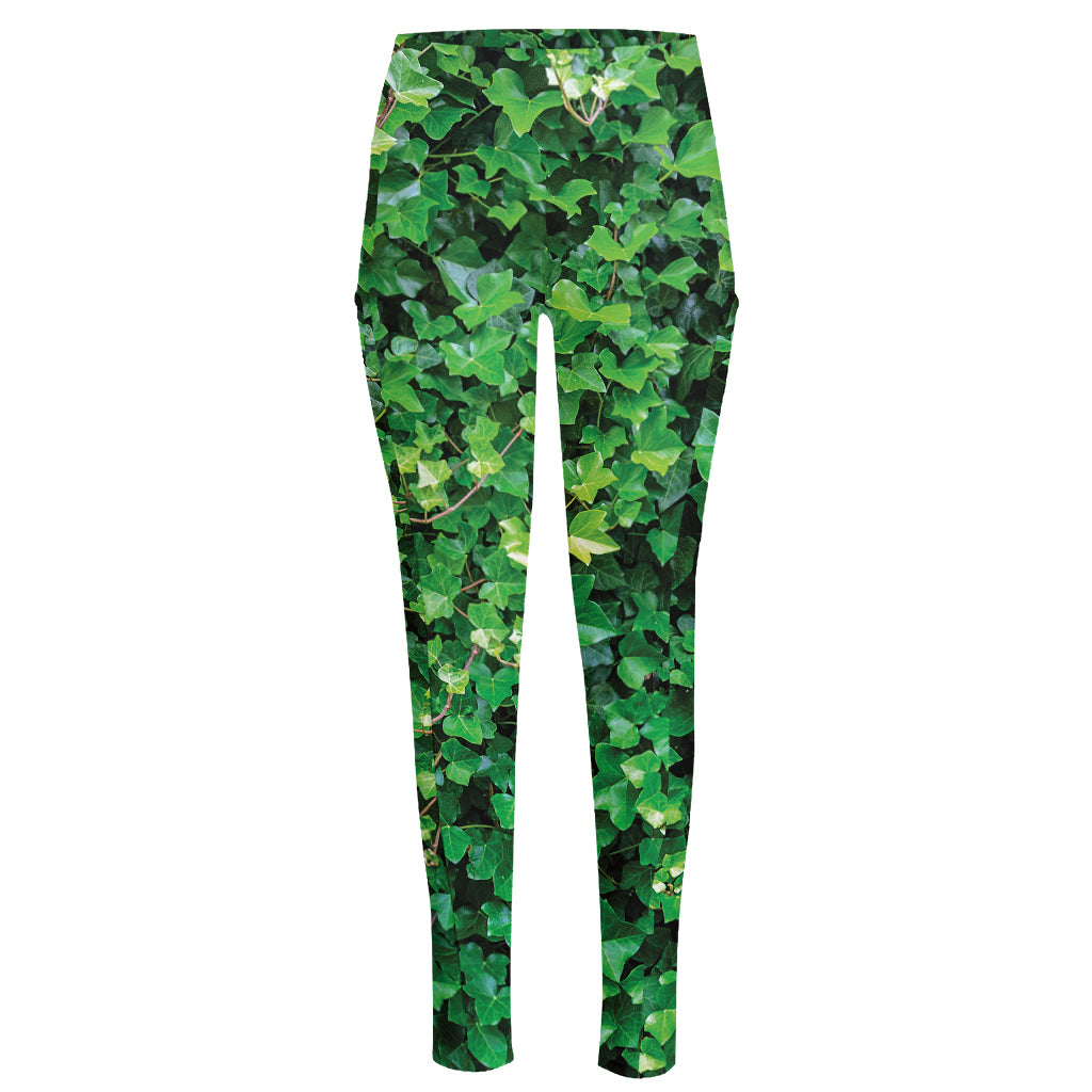 Green Ivy Wall Print High-Waisted Pocket Leggings