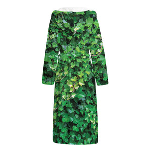 Green Ivy Wall Print Hooded Bathrobe