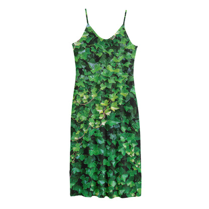 Green Ivy Wall Print Jersey Midi Cami Dress