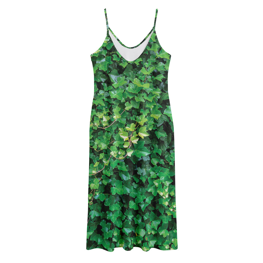 Green Ivy Wall Print Jersey Midi Cami Dress