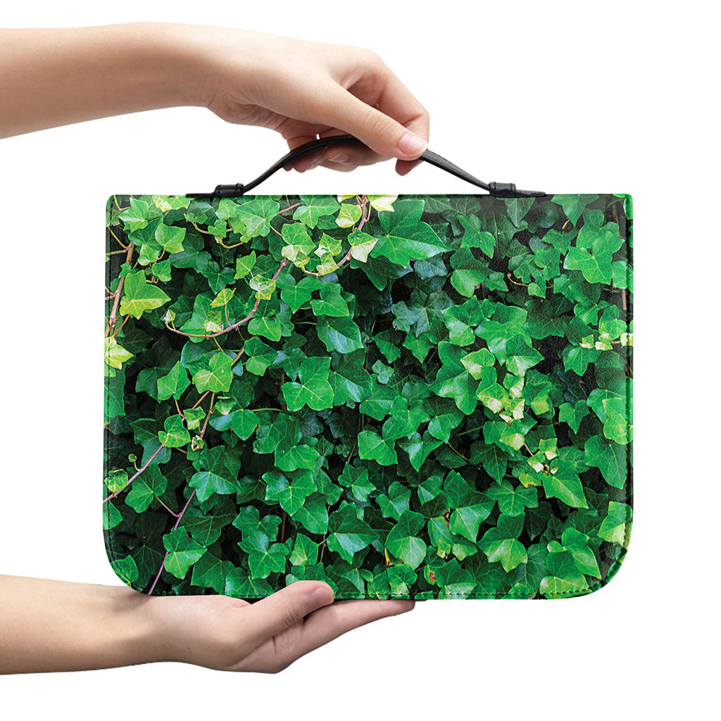 Green Ivy Wall Print Leather Bible Cover