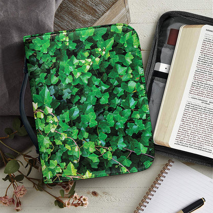 Green Ivy Wall Print Leather Bible Cover