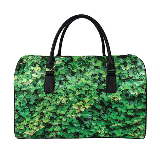 Green Ivy Wall Print Leather Duffle Bag