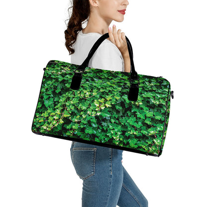 Green Ivy Wall Print Leather Duffle Bag