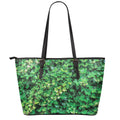 Green Ivy Wall Print Leather Tote Bag With Zipper