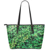 Green Ivy Wall Print Leather Tote Bag