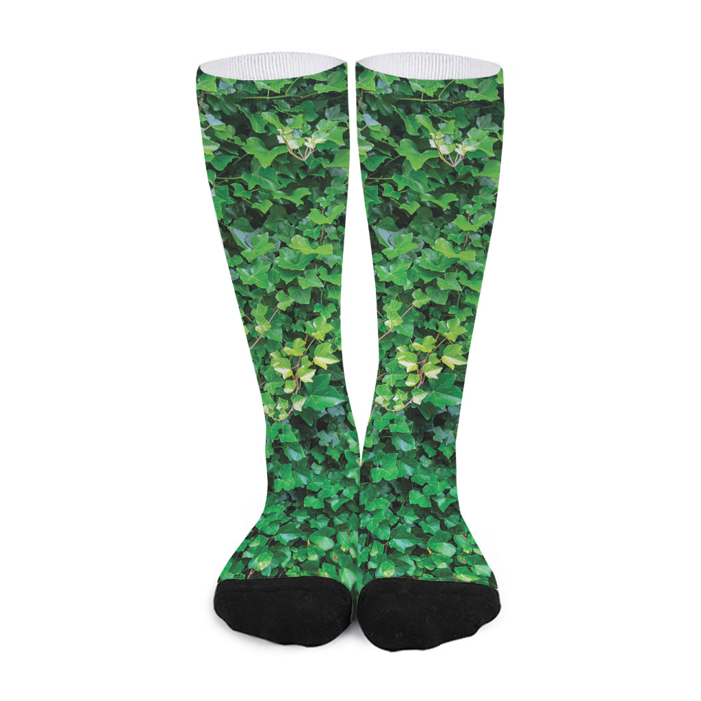 Green Ivy Wall Print Long Socks