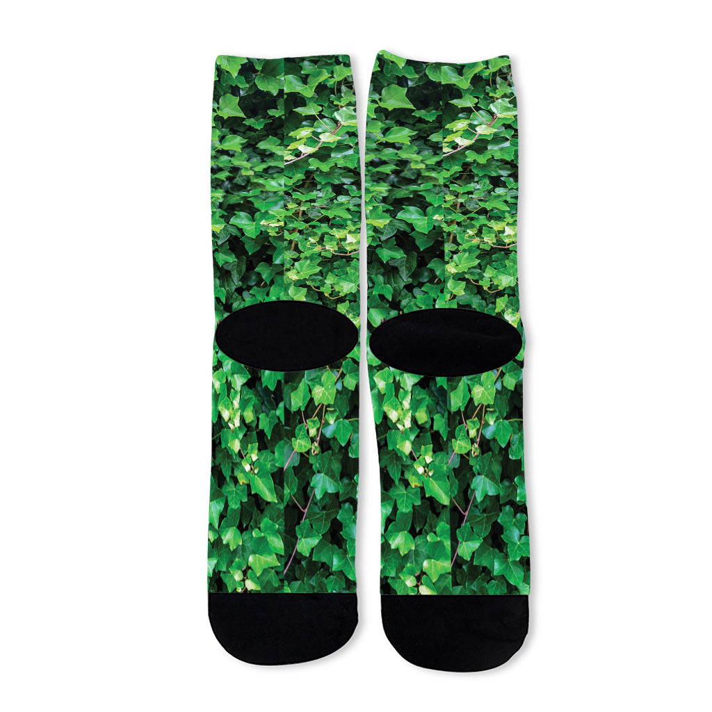 Green Ivy Wall Print Long Socks