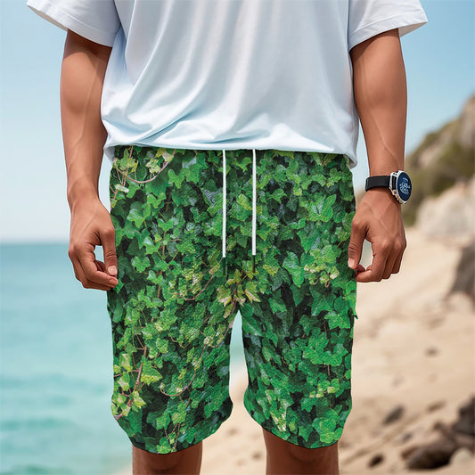 Green Ivy Wall Print Men's Cargo Shorts