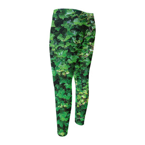 Green Ivy Wall Print Men's Compression Pants