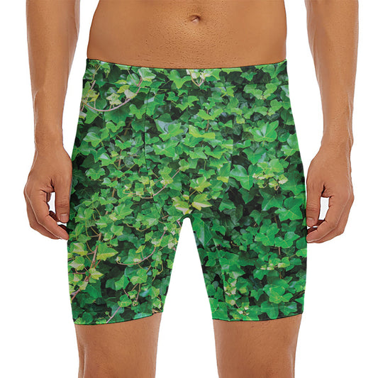 Green Ivy Wall Print Men's Long Boxer Briefs