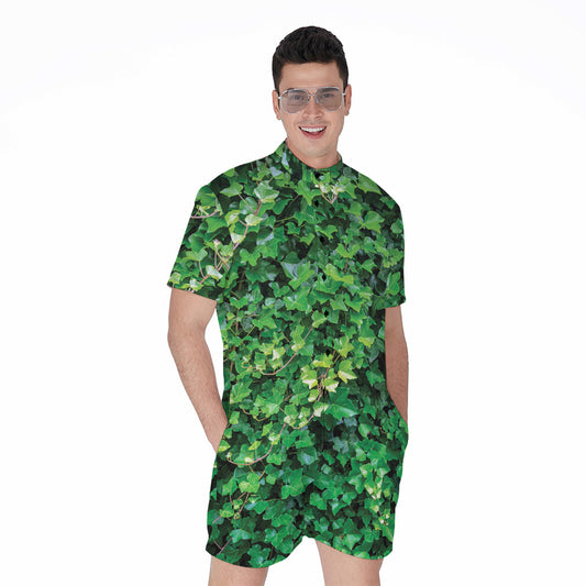 Green Ivy Wall Print Men's Rompers