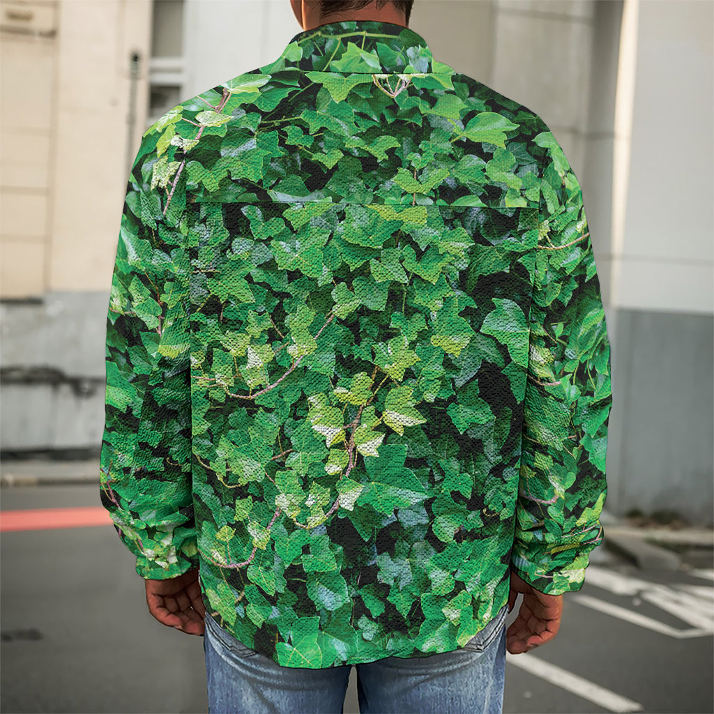 Green Ivy Wall Print Men's Shirt Jacket