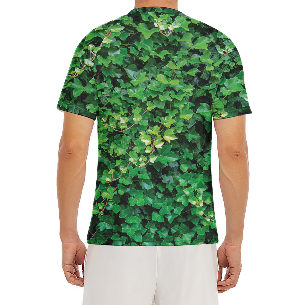Green Ivy Wall Print Men's Short Sleeve Rash Guard