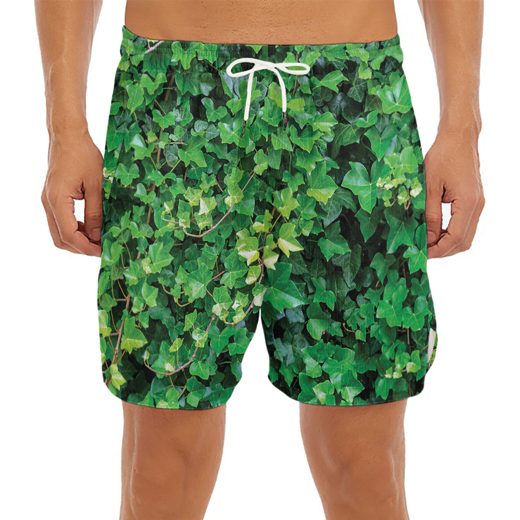 Green Ivy Wall Print Men's Split Running Shorts