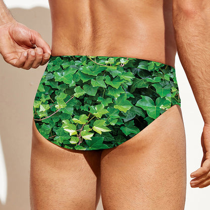 Green Ivy Wall Print Men's Swim Briefs