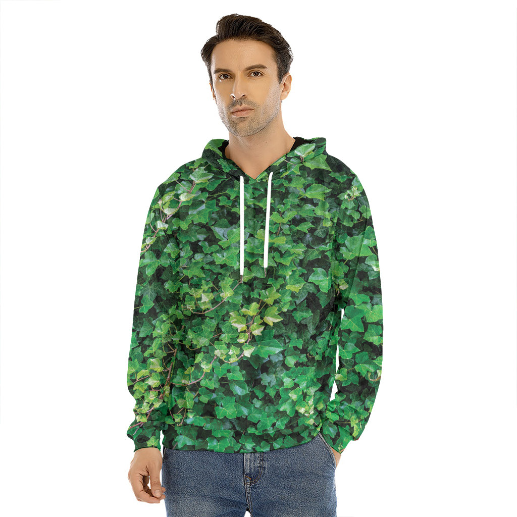 Green Ivy Wall Print Men's Velvet Pullover Hoodie