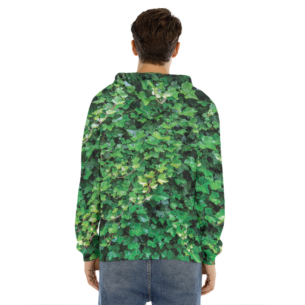 Green Ivy Wall Print Men's Velvet Pullover Hoodie