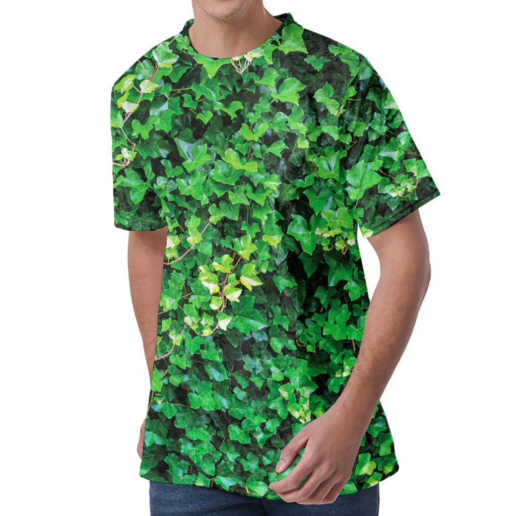 Green Ivy Wall Print Men's Velvet T-Shirt