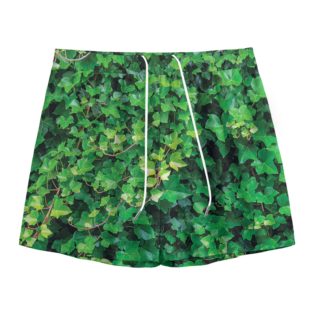 Green Ivy Wall Print Mesh Shorts