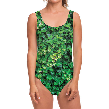 Green Ivy Wall Print One Piece Swimsuit