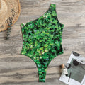 Green Ivy Wall Print One Shoulder Bodysuit