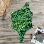 Green Ivy Wall Print One Shoulder Bodysuit