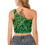 Green Ivy Wall Print One Shoulder Crop Top