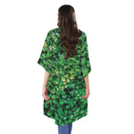 Green Ivy Wall Print Open Front Beach Cover Up