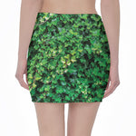 Green Ivy Wall Print Pencil Mini Skirt