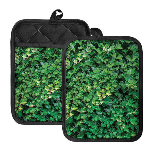 Green Ivy Wall Print Pot Holders With Pocket
